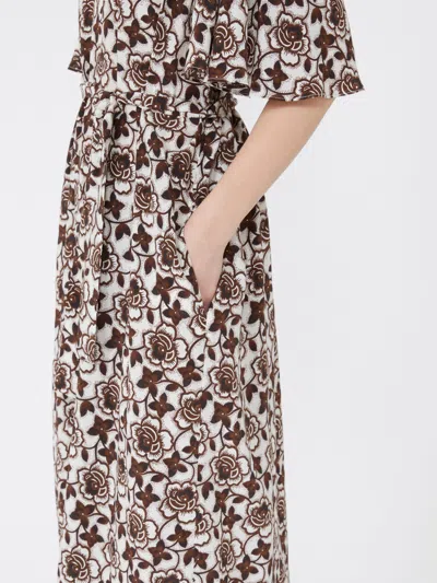 Weekend Max Mara Floral-print Short-sleeve Midi Dress In Brown