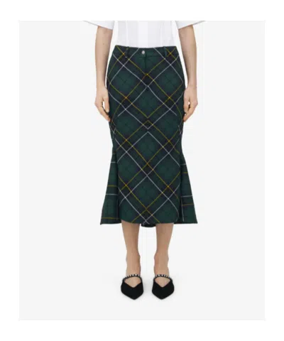 Alexander Mcqueen Alexander Mc Queen Flared Skirt In Wool Tartan In Green