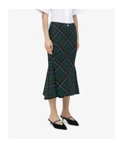 Alexander Mcqueen Alexander Mc Queen Flared Skirt In Wool Tartan In Green