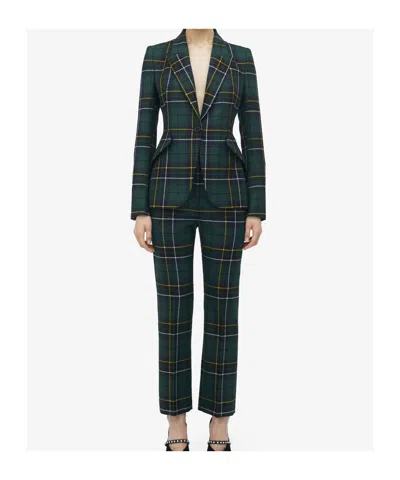 Alexander Mcqueen Single-breasted Wool Tartan Jacket With Peak Lapels In Green