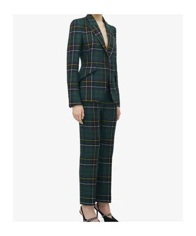 Alexander Mcqueen Single-breasted Wool Tartan Jacket With Peak Lapels In Green
