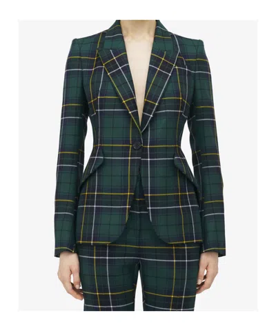 Alexander Mcqueen Single-breasted Wool Tartan Jacket With Peak Lapels In Green
