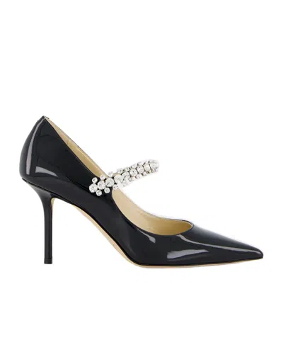 Jimmy Choo Bing 85 Crystal-embellished Pumps In Patent Leather In Black
