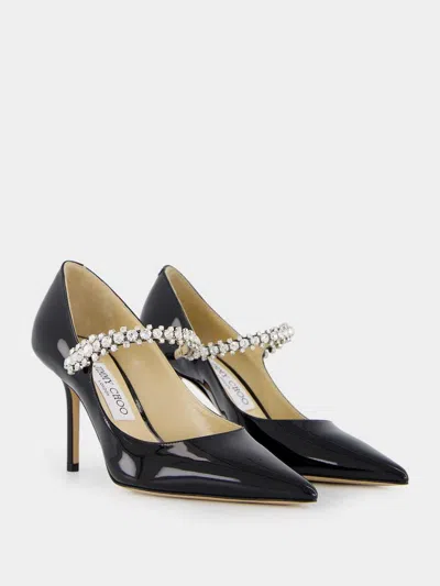 Jimmy Choo Bing 85 Crystal-embellished Pumps In Patent Leather In Black