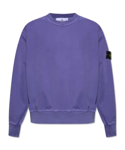 Stone Island Ribbed Crew Neck Sweatshirt In Purple