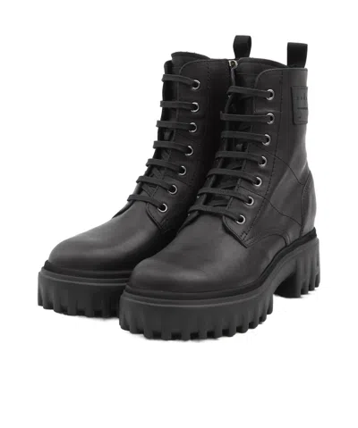 Hogan H700 Chunky Biker Boots In Leather In Black