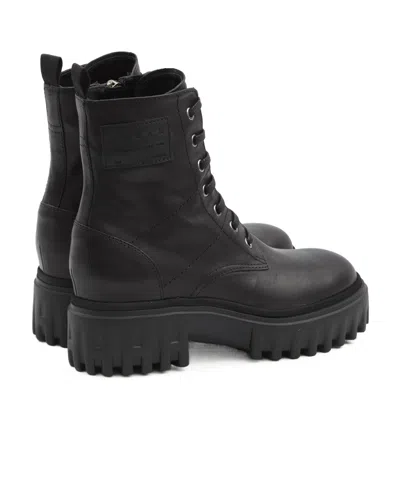 Hogan H700 Chunky Biker Boots In Leather In Black