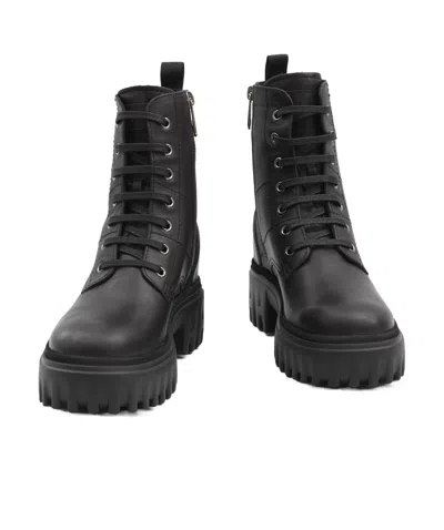 Hogan H700 Chunky Biker Boots In Leather In Black