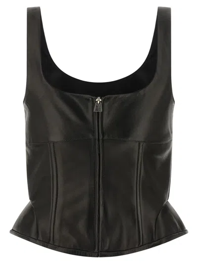 Ermanno Scervino Square Neckline Leather Top With Panel Detailing In Black