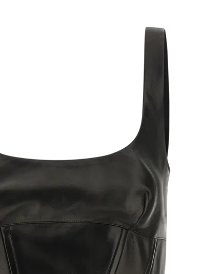 Ermanno Scervino Square Neckline Leather Top With Panel Detailing In Black