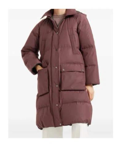 Brunello Cucinelli 'shiny Zipper Pull' Down Jacket In Brown