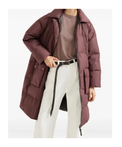 Brunello Cucinelli 'shiny Zipper Pull' Down Jacket In Brown