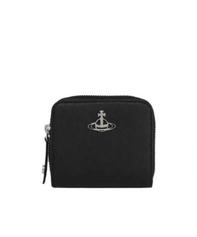 Vivienne Westwood Orb-plaque Zipped Leather Wallet In Black