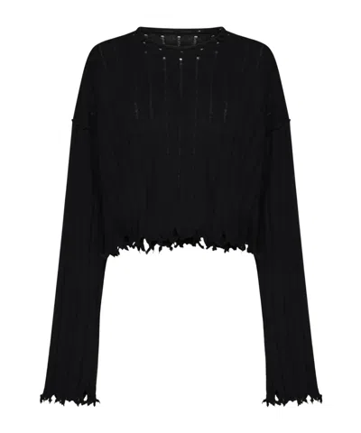 Uma Wang Cropped Ribbed Knitwear Top With Long Sleeves In Black