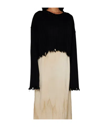 Uma Wang Cropped Ribbed Knitwear Top With Long Sleeves In Black