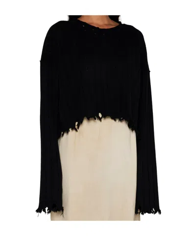 Uma Wang Cropped Ribbed Knitwear Top With Long Sleeves In Black