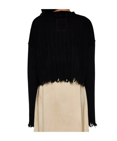 Uma Wang Cropped Ribbed Knitwear Top With Long Sleeves In Black