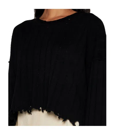 Uma Wang Cropped Ribbed Knitwear Top With Long Sleeves In Black