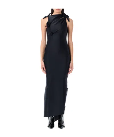Coperni Asymmetrical Black Dress With Flowers In Black