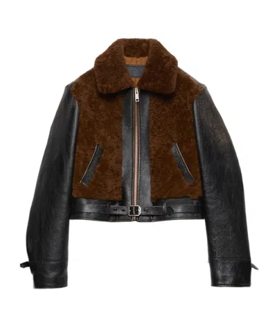 Prada Black Leather And Sheepskin Jacket In Black