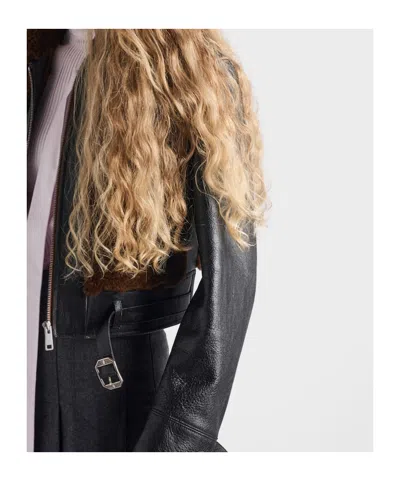 Prada Black Leather And Sheepskin Jacket In Black