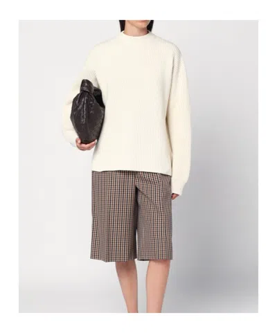 Jil Sander Stand-up Collar Ribbed Sweater In Neutral