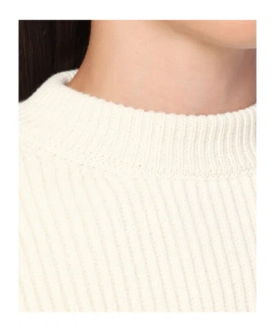 Jil Sander Stand-up Collar Ribbed Sweater In Neutral