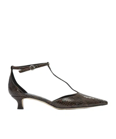 Aeyde Liz Snake Print Calf Leather Moka Shoes In Brown