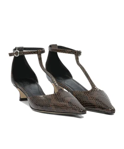 Aeyde Liz Snake Print Calf Leather Moka Shoes In Brown