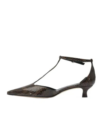 Aeyde Liz Snake Print Calf Leather Moka Shoes In Brown