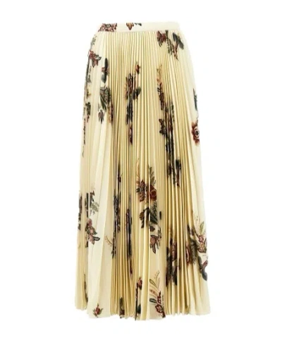 Etro Pleated Midi Skirt With Floral Print In Brown