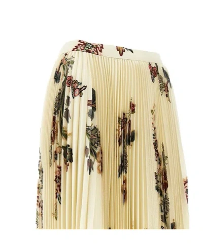 Etro Pleated Midi Skirt With Floral Print In Brown