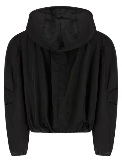 Attico Oversized Black Hooded Bomber Jacket
