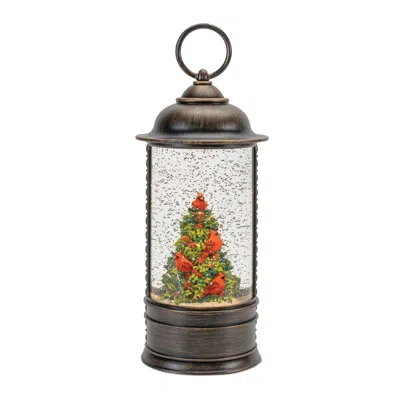 Melrose International Led Snow Globe Lantern With Cardinal Holly Tree 9.75"h - Bronze, Red, Green