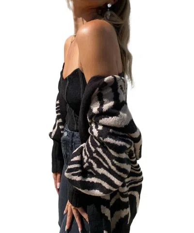 Afrm Fulton Sweater Jacket In Brown/noir Zebra In Multi