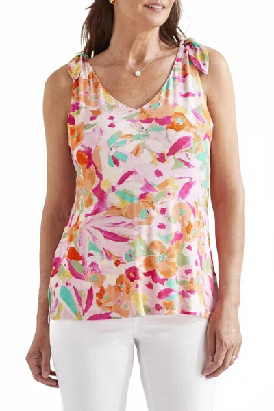 Tribal Shoulder Tie Printed Top In Raspberry In Multi