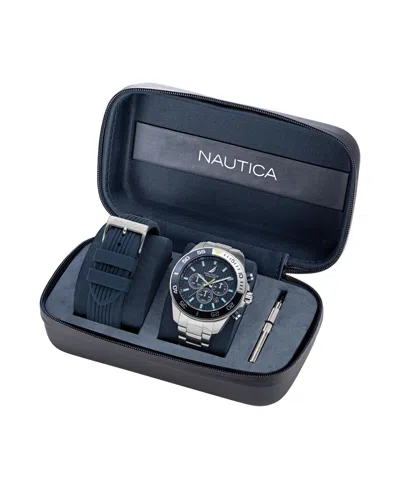 Nautica Men's Analog Silver-tone Stainless Steel Watch Set, 48mm In Metallic