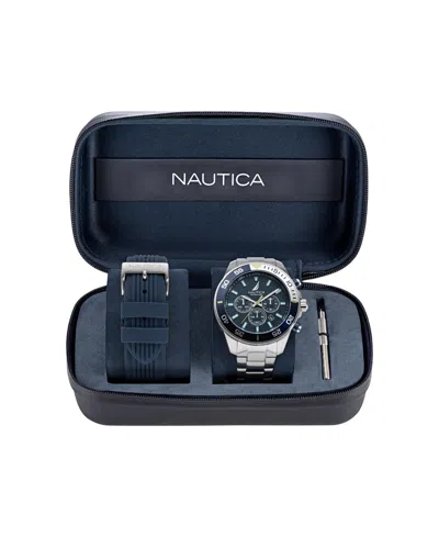 Nautica Men's Analog Silver-tone Stainless Steel Watch Set, 48mm In Metallic