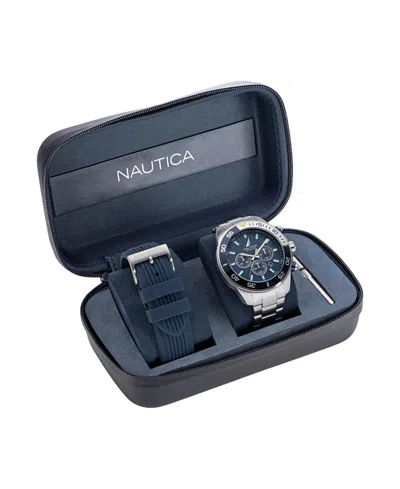 Nautica Men's Analog Silver-tone Stainless Steel Watch Set, 48mm In Metallic