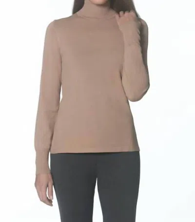 J'envie/eli Ruched Tab Turtleneck In Camel In Gold