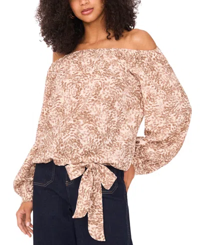 Vince Camuto Abstract Print Off The Shoulder Top In Brown