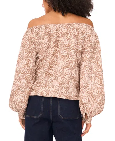 Vince Camuto Abstract Print Off The Shoulder Top In Brown