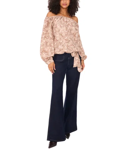 Vince Camuto Abstract Print Off The Shoulder Top In Brown