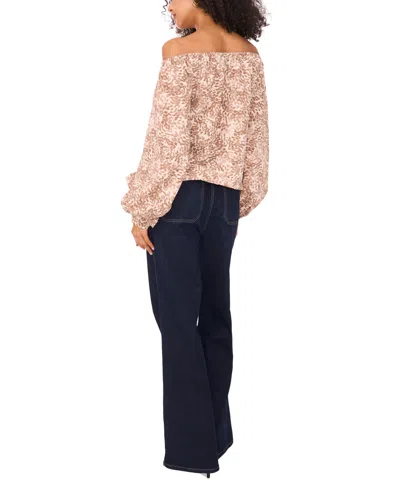 Vince Camuto Abstract Print Off The Shoulder Top In Brown