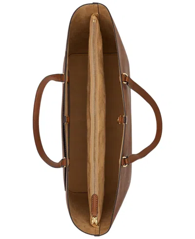 Ralph Lauren Karly Crosshatch Leather Large Tote In Brown