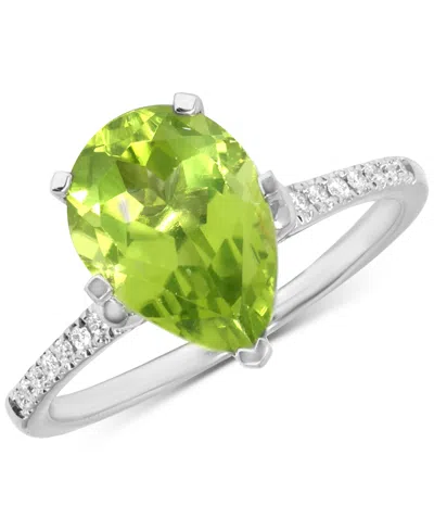 Macy's Peridot (1-3/4 Ct. T.w.) & Diamond (1/10 Ct. T.w.) Pear Ring In 14k White Gold In Green