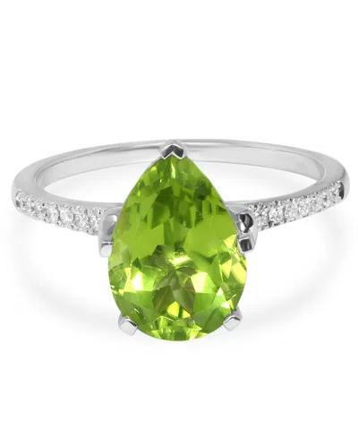 Macy's Peridot (1-3/4 Ct. T.w.) & Diamond (1/10 Ct. T.w.) Pear Ring In 14k White Gold In Green