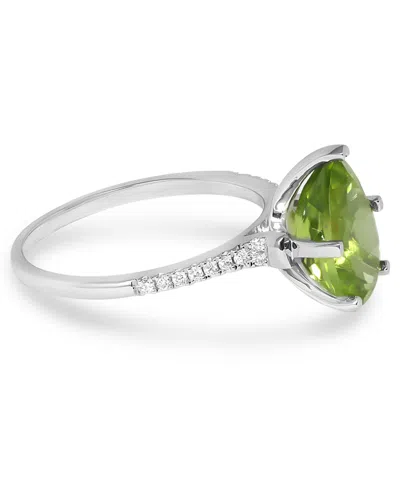 Macy's Peridot (1-3/4 Ct. T.w.) & Diamond (1/10 Ct. T.w.) Pear Ring In 14k White Gold In Green