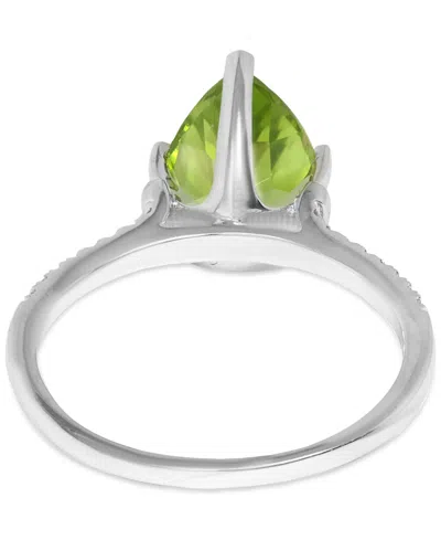 Macy's Peridot (1-3/4 Ct. T.w.) & Diamond (1/10 Ct. T.w.) Pear Ring In 14k White Gold In Green