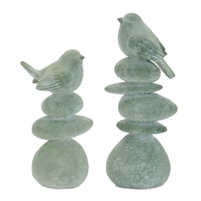 Melrose International Bird On Rock Stack Figurine (set Of 4) - Green